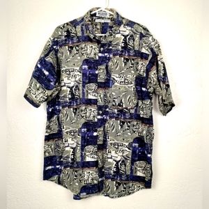 Vintage 90s Columbia Mens Button Down Short Sleeved Shirt Size Large Green Blue